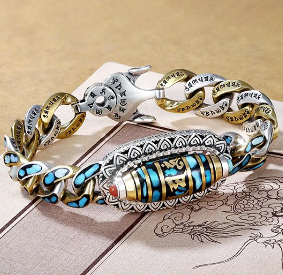DziVana - Dzi Armband Mit Sechs Zeichen Mantra in Türkis