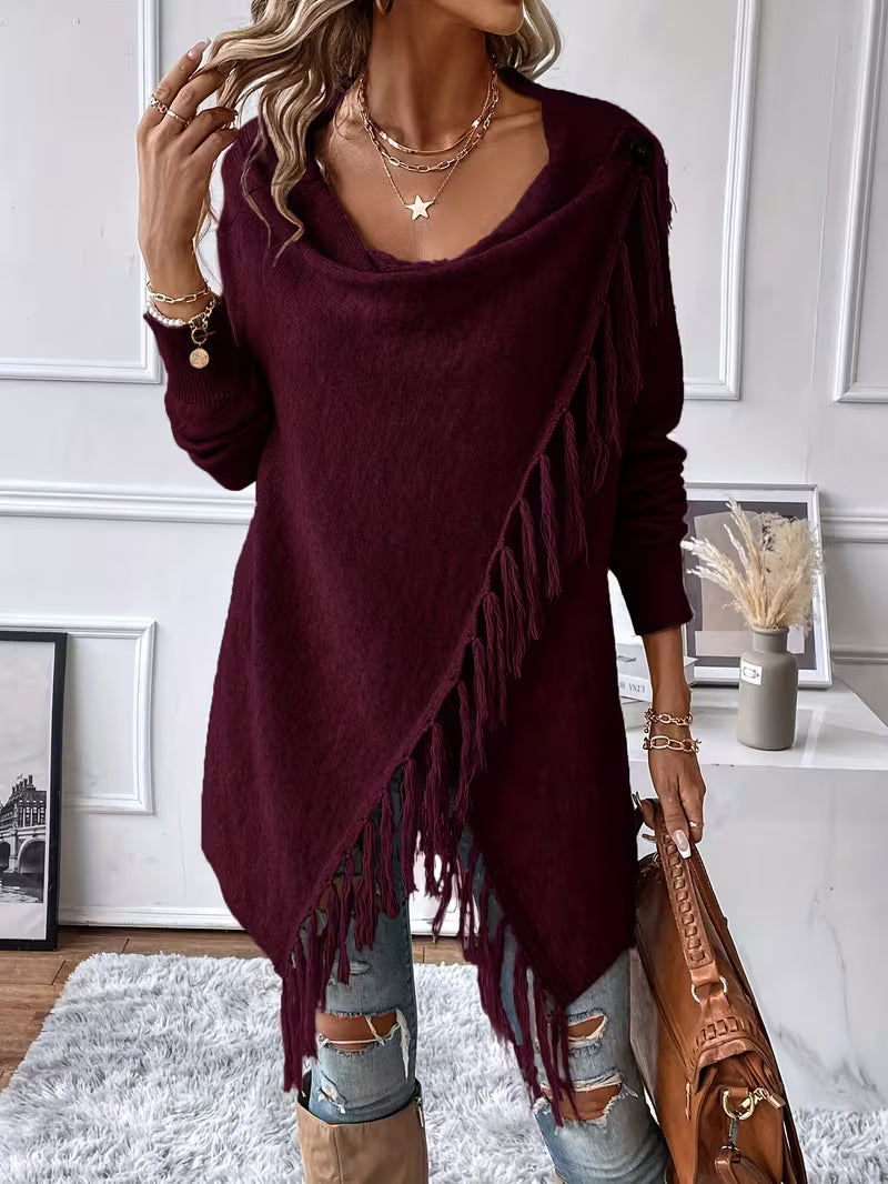 Busra – Strickjacke Mit Drapiertem Ausschnitt Und Fransenbesatz