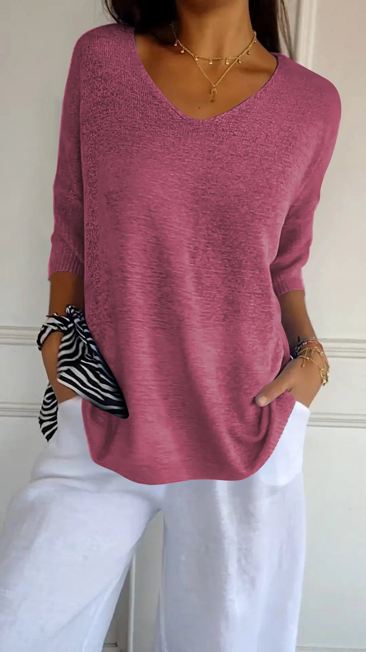 Rosal – Einfarbiger Strickpullover Mit V-Ausschnitt