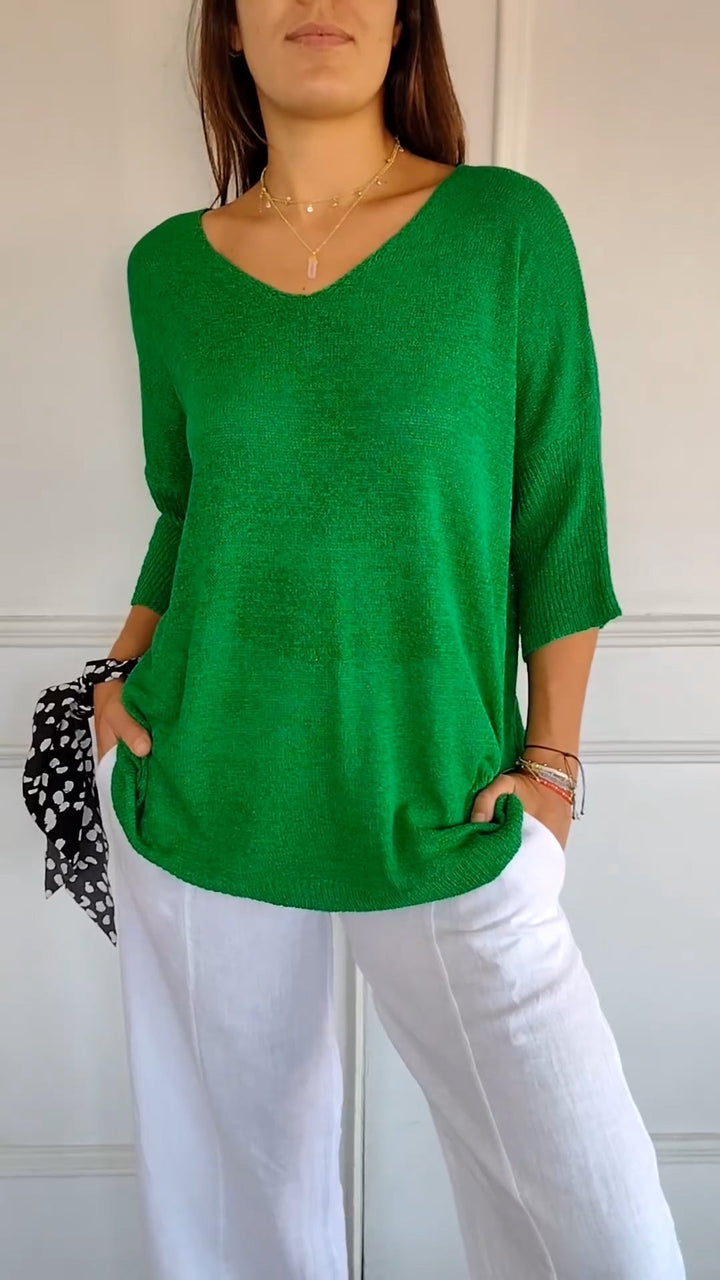 Rosal – Einfarbiger Strickpullover Mit V-Ausschnitt
