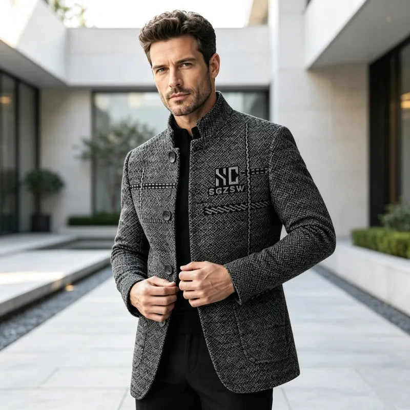 Samsam - Blazer Mit Mandarin Kragen in Schmaler Passform