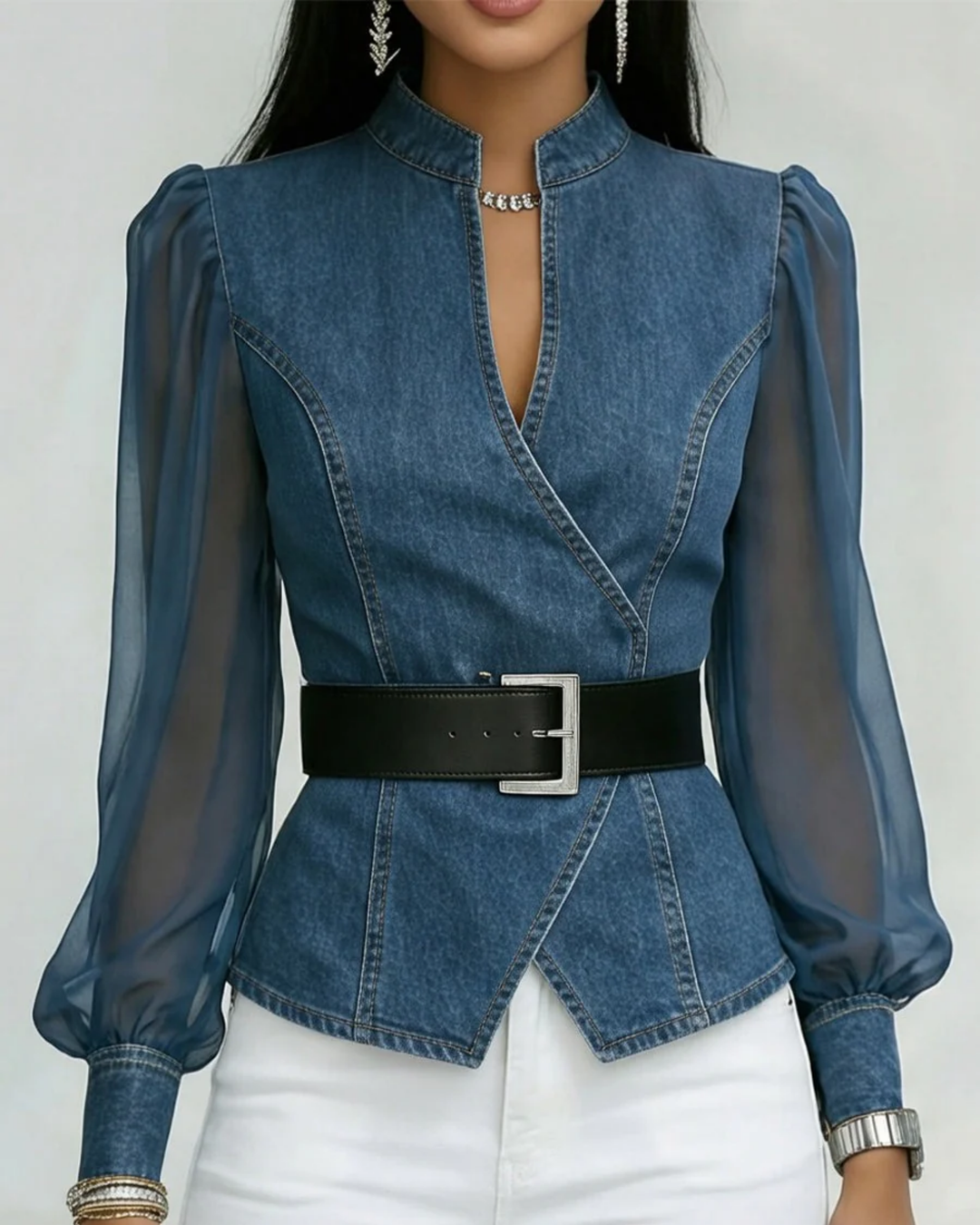 Vessa – Jeans-Top Mit Lappen ärmeln