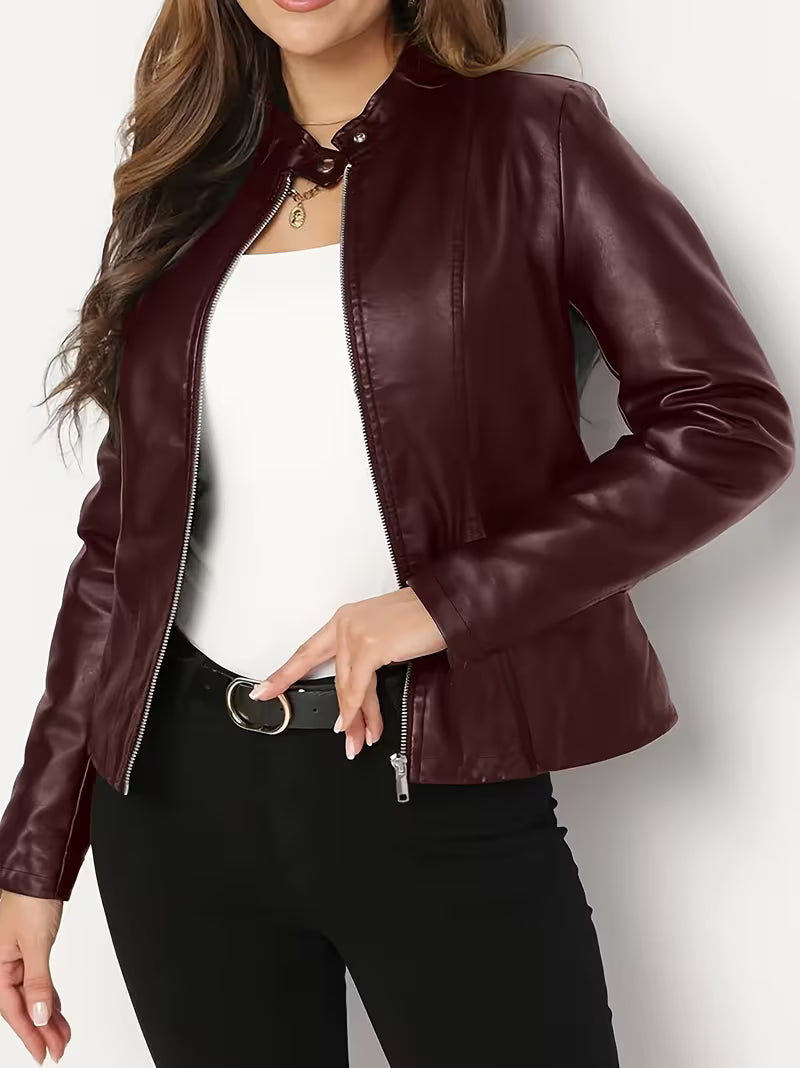 Siliena – Elegante Kunstlederjacke Mit Reißverschluss