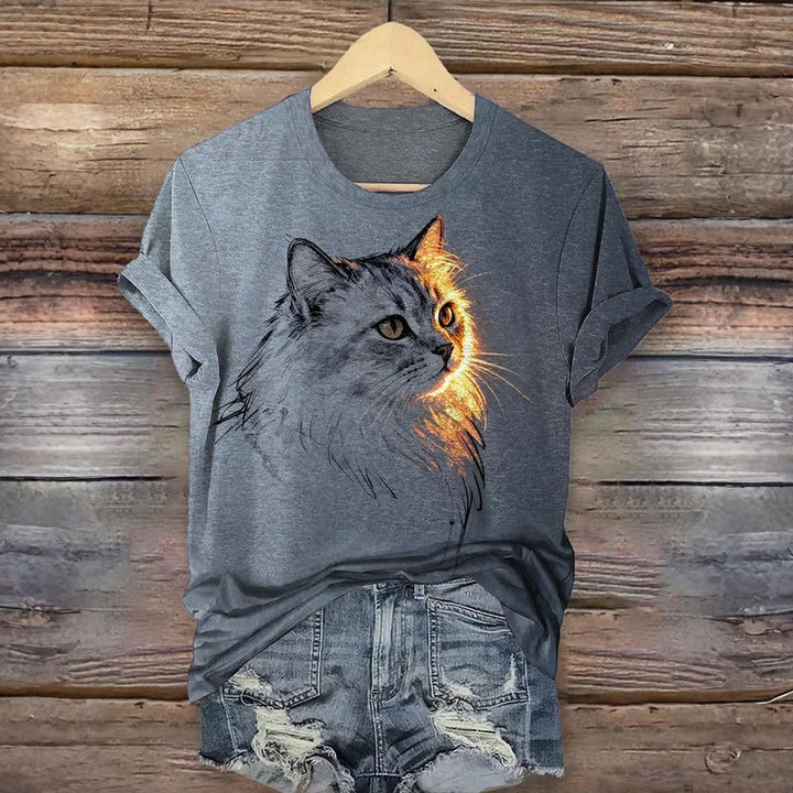 Meyya – Lässiges T-Hemd Mit Katzen Motiv