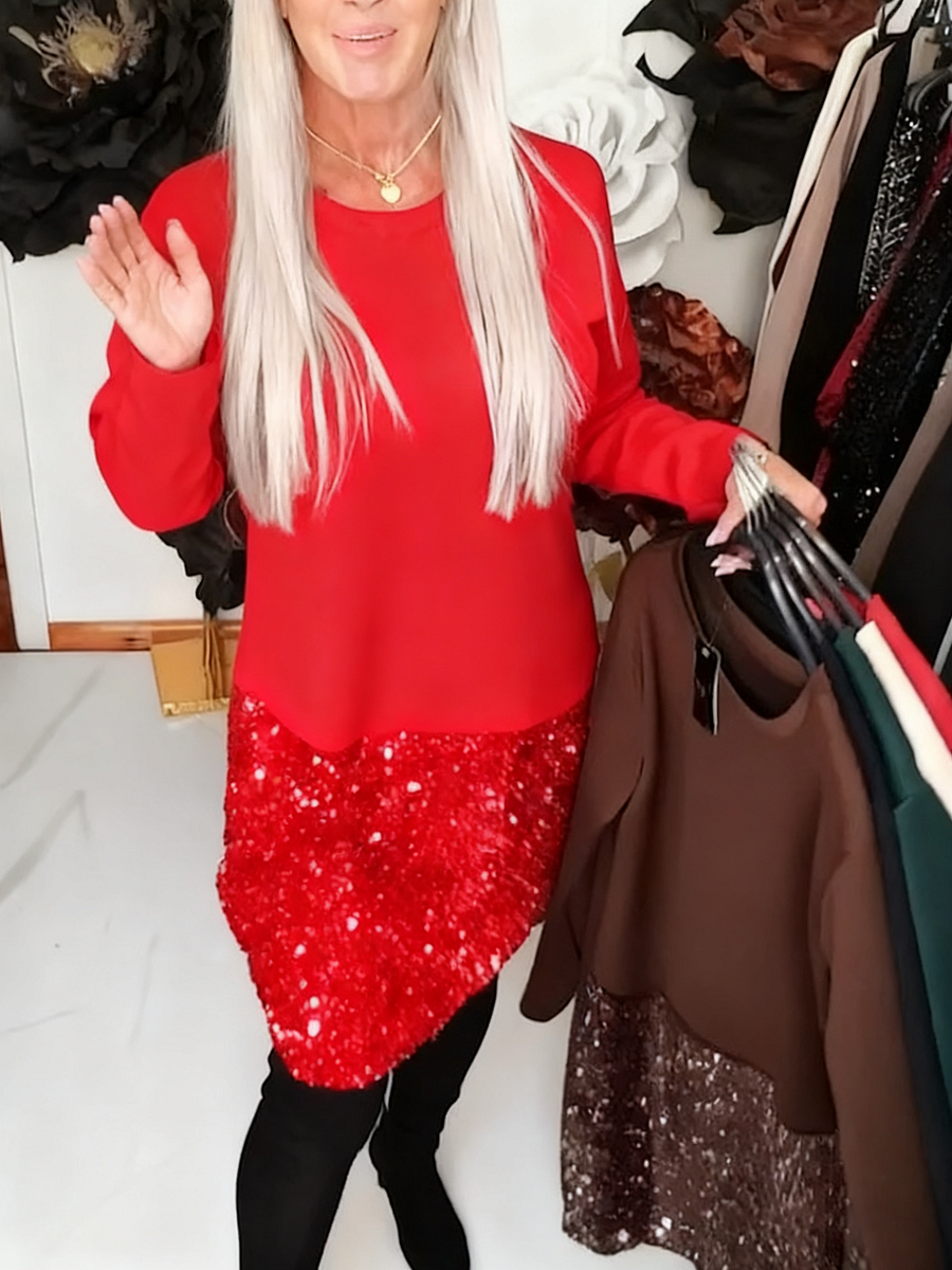 Ksenija – Patchwork Kleid Mit Rundhalsausschnitt Und Pailletten
