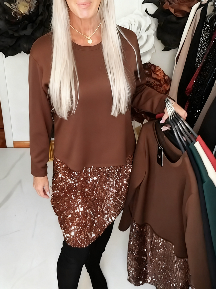 Ksenija – Patchwork Kleid Mit Rundhalsausschnitt Und Pailletten