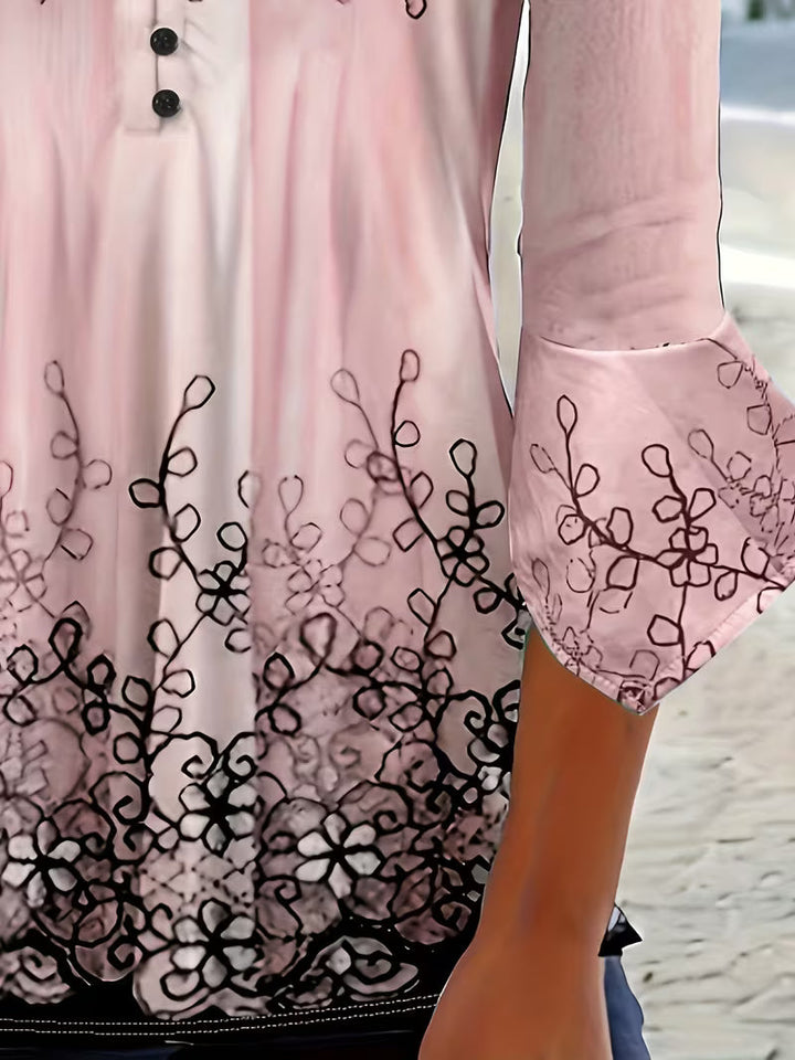 Mesley – Bluse Med Halvlange Ærmer, Blomsterprint Og Flæsekant