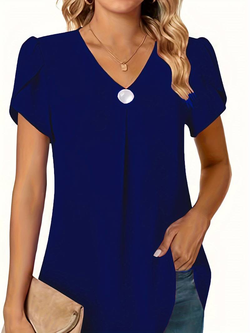 Thilakshi - Kurzärmelige Bluse Mit Rüschen Und Einem Knopf