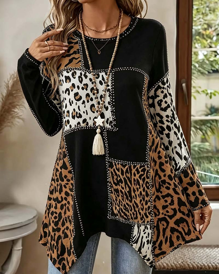 Niriza – Bluse MIT Unregelmäßigem Patchwork-Leopardenmuster