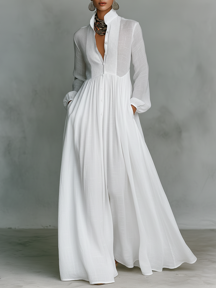Naylia – Maxikleid mit Hohem Kragen und langen Ärmeln