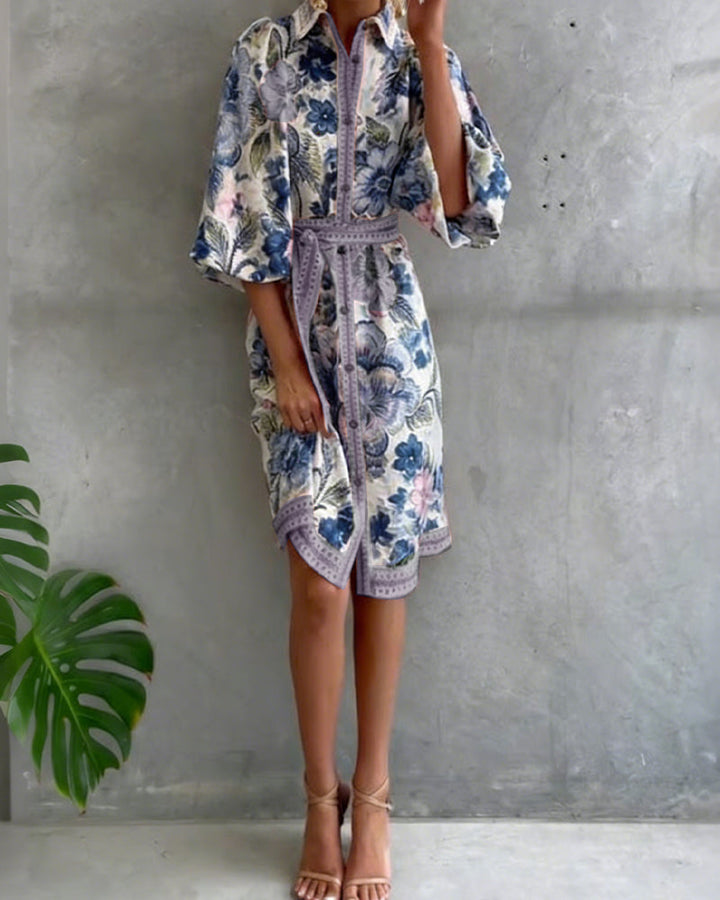 Nylera – Kleid Mit Laternenärmeln Und V-Ausschnitt