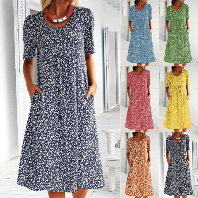Alisha - Rundhalsausschnitt Blumen Kleid