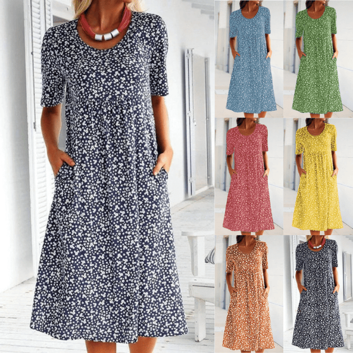 Alisha - Rundhalsausschnitt Blumen Kleid