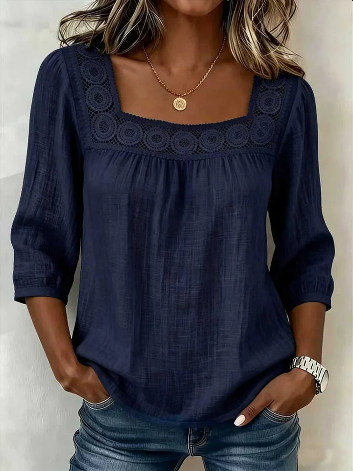Nozomi - Bluse Mit Quadratischem Ausschnitt Und Spitzen Patchwork