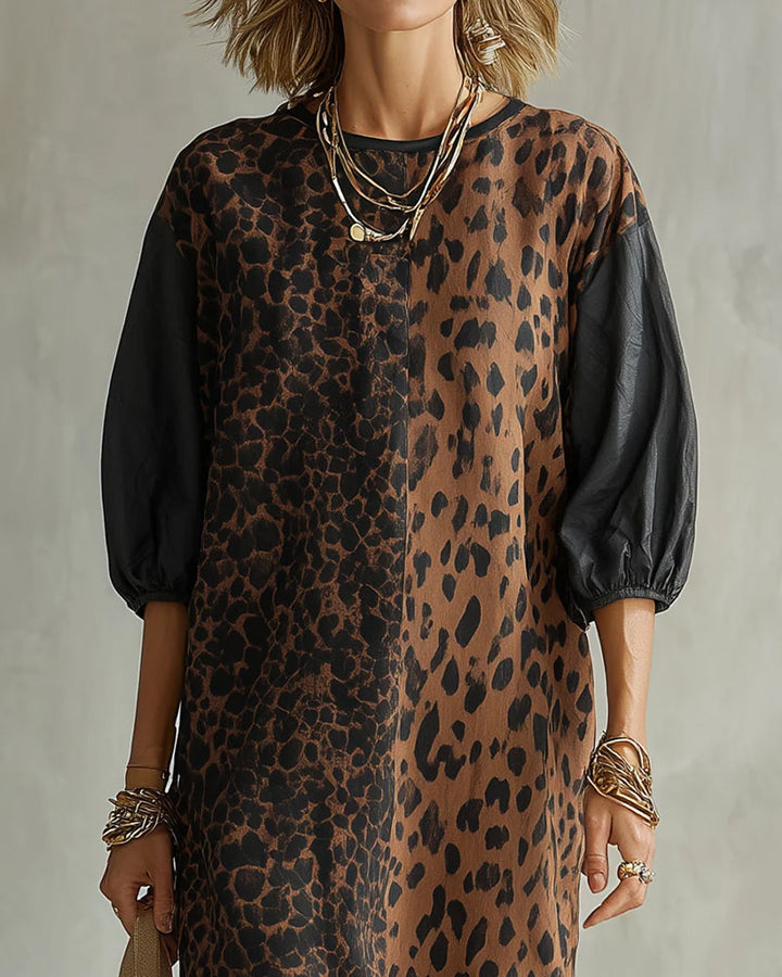 Jimina – Kleid mit Leopardenmuster und Puffärmeln