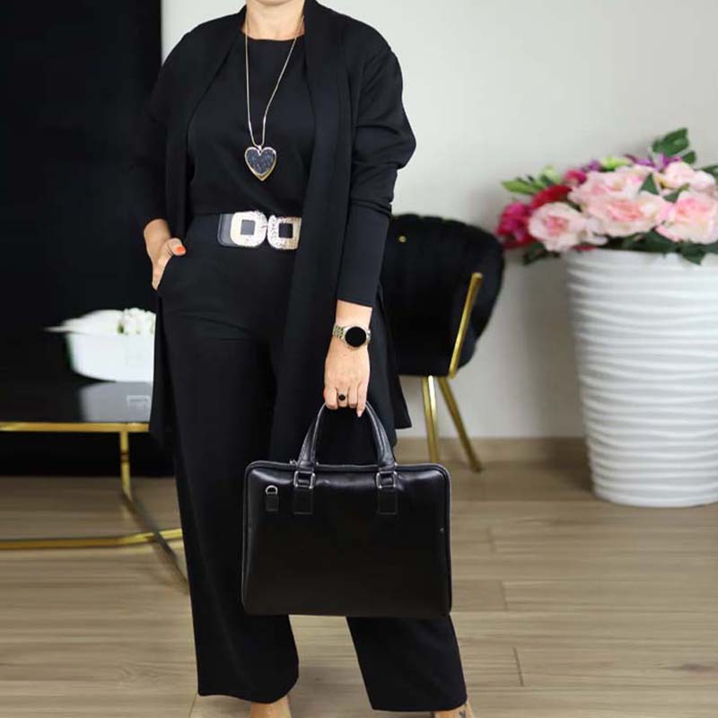Dorren – Elegantes 3-Teiliges Set Mit Langem Strickjacke, Oberteil Und Hose