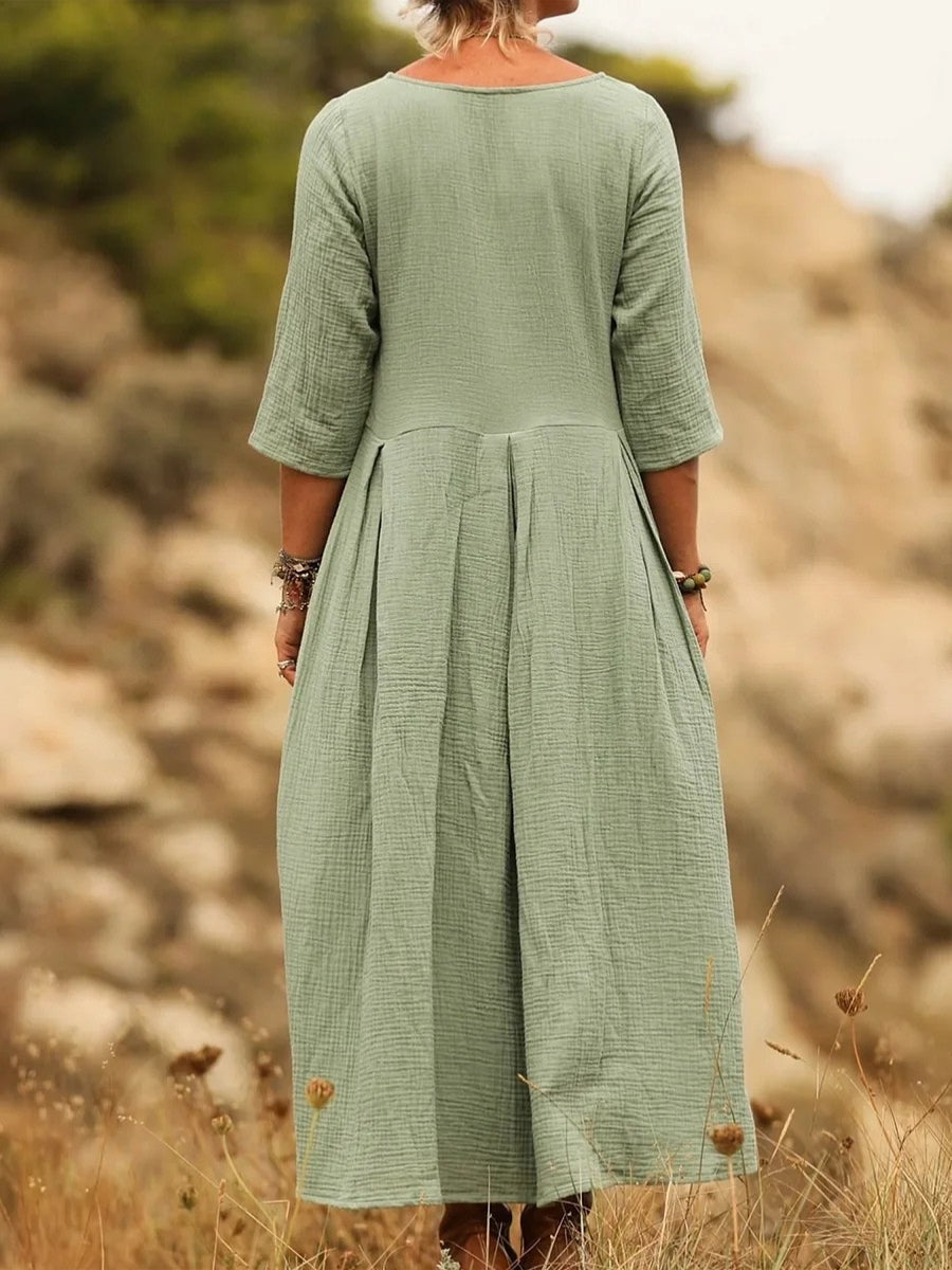 Noellaa – Bequemes Plissee-Kleid aus Baumwolle Und Leinen