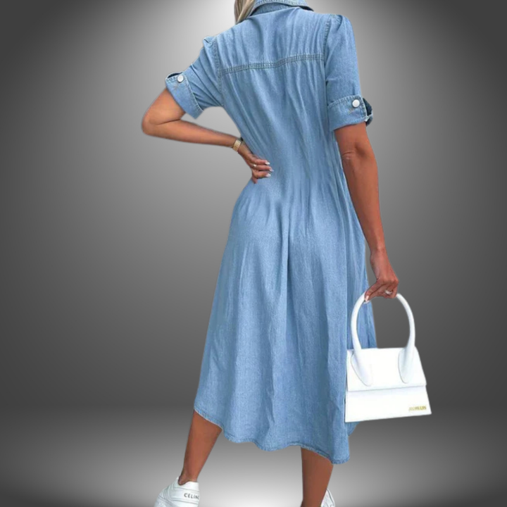 Michele - Handgefertigtes langes Denim Kleid