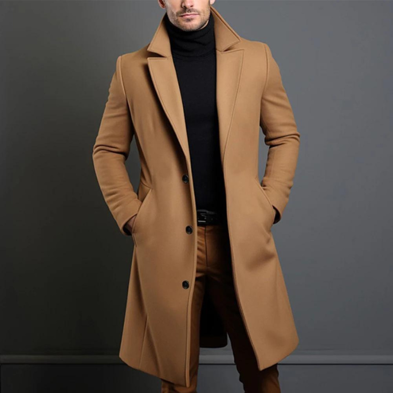 Laurens – Langärmeliger Wollmantel Mit Taschen