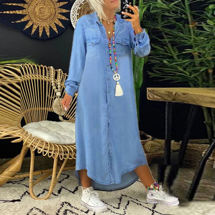 Lilla - Bequemes Hemdblusenkleid Aus Denim