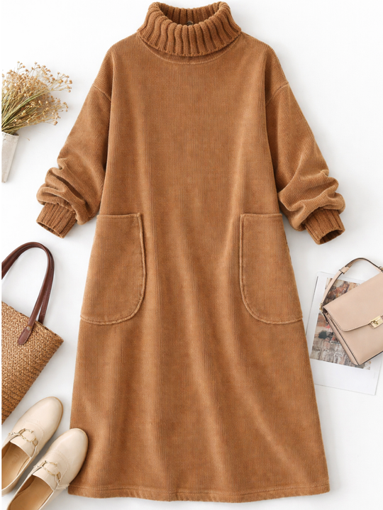 Mohana – Langes Cordkleid mit Rollkragen