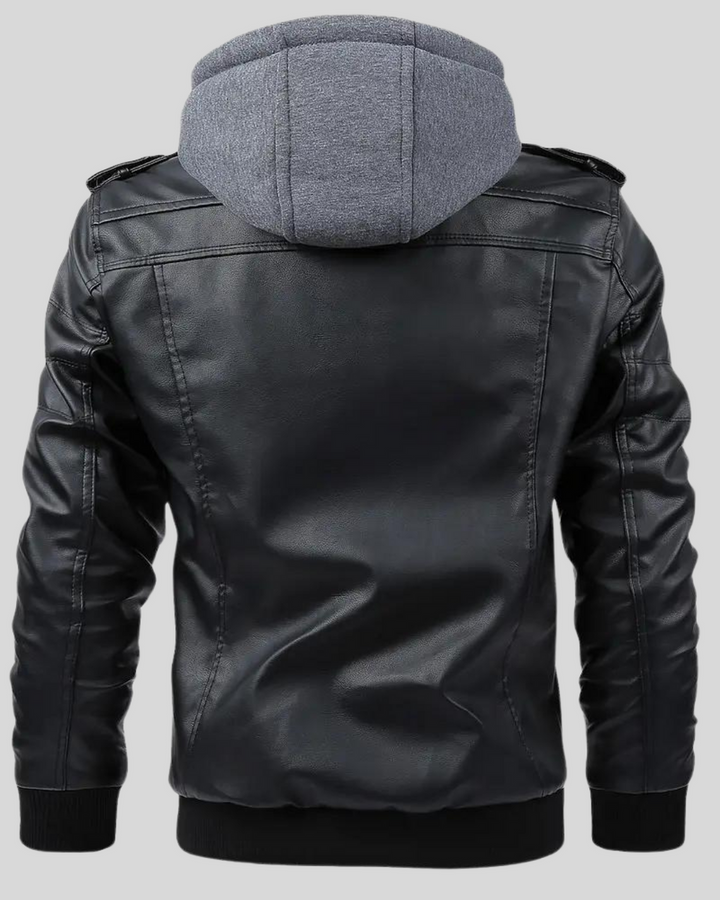 Davor – Leder Jacke Mit Kapuze Und Doppeltem Reißverschluss