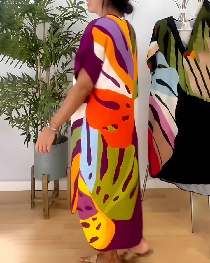 Ailsa – Lässiges Kleid Mit Buntem Blatt Muster