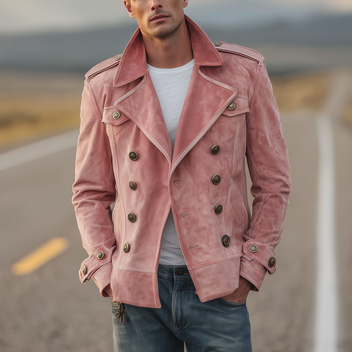 Momonosuke - Klassische Retro Jacke im Westernstil Mit Revers Und Doppelter Knopfleiste Aus Wildleder