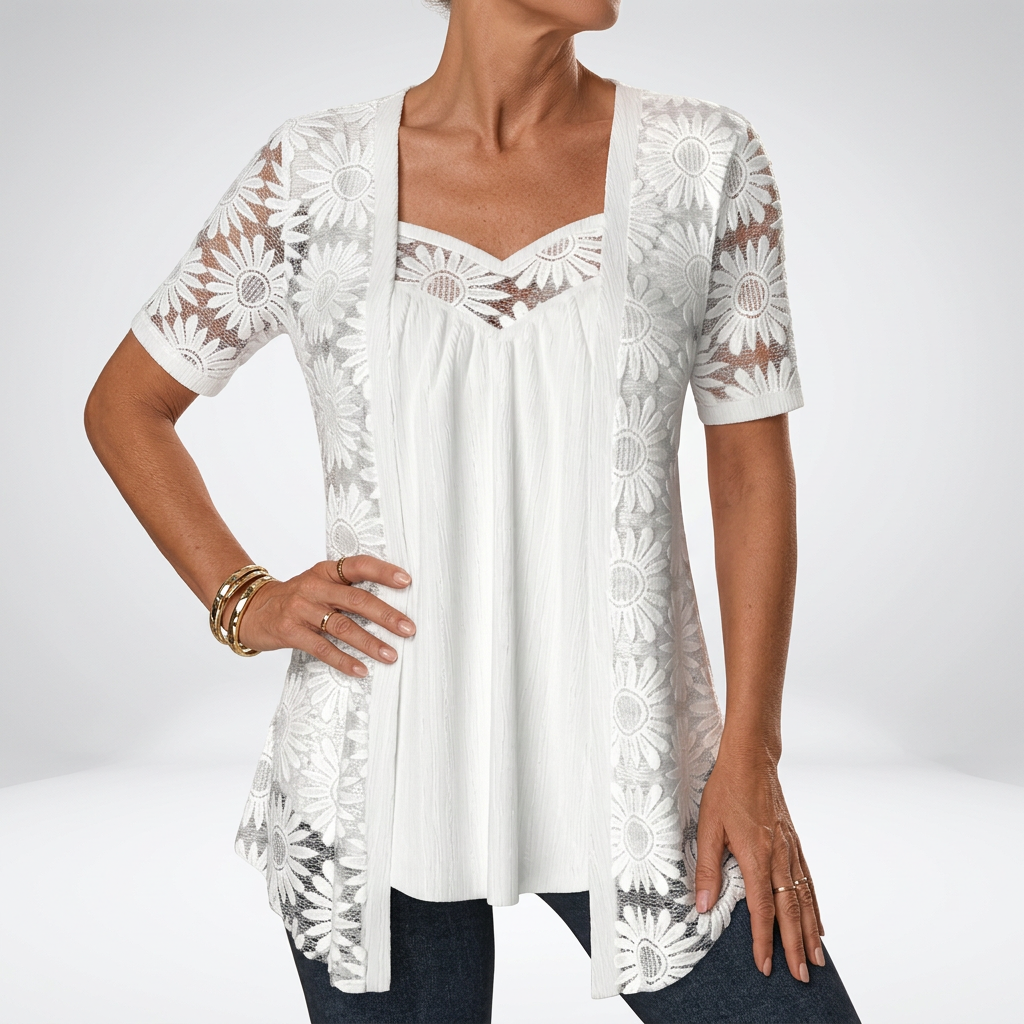 Linnia – Spitzen Bluse Mit Blumenstickerei
