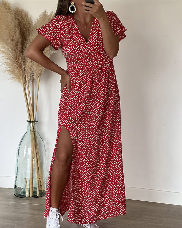 Lucienne - Bedrucktes Maxikleid mit V-Ausschnitt