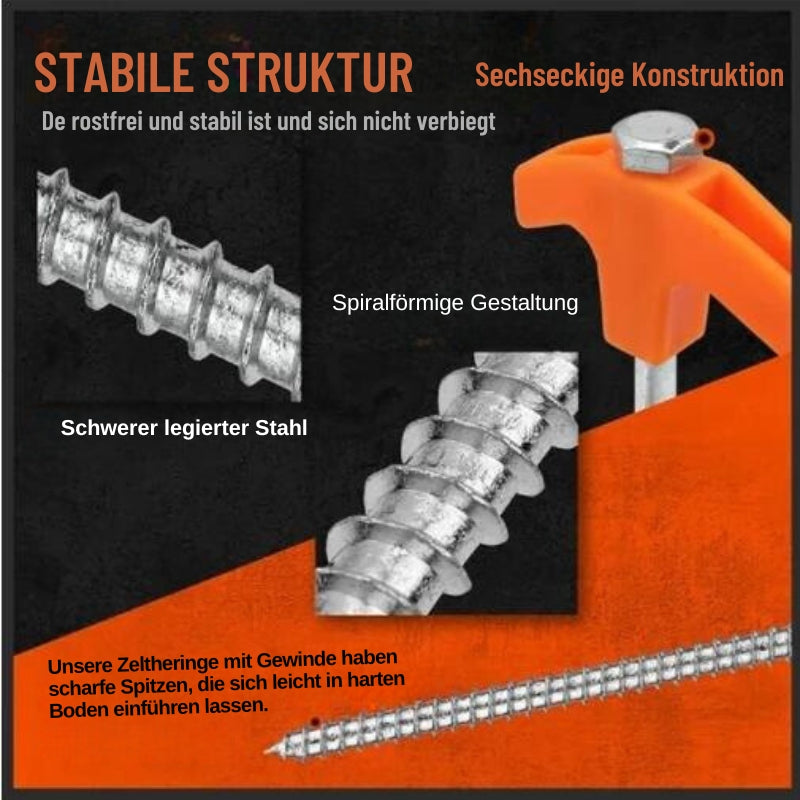 SpinSecure - Drehgewinde Zeltheringe Schraube