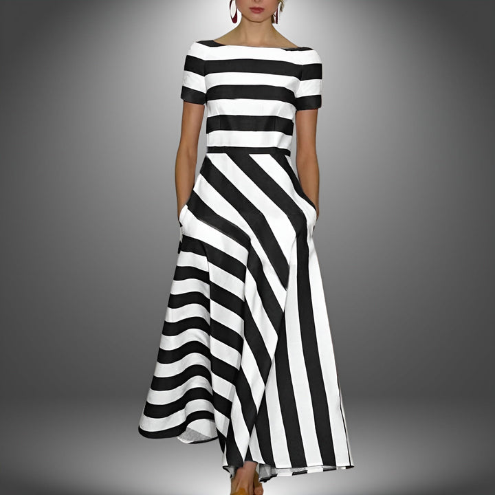 Kiona - Elegantes Gestreiftes Bedrucktes Maxikleid