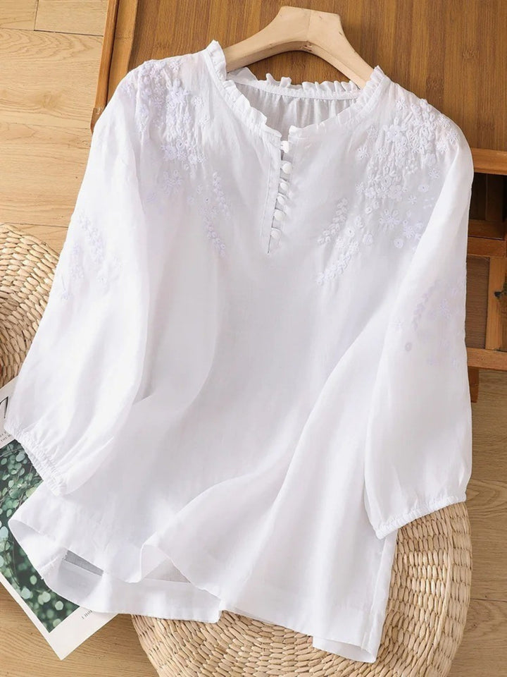 Kissina – Bestickte Bluse Aus Baumwollleinen