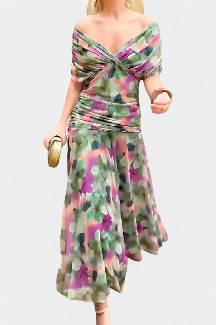 Lordanka – Langes Kleid Mit V-Ausschnitt Und Blumen Muster