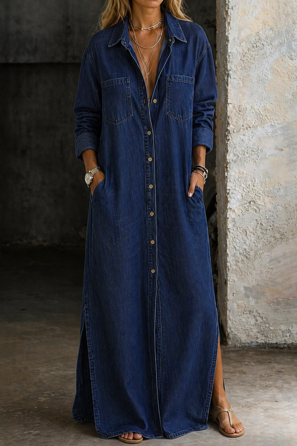 Noshina – Maxi-Kjole I Denim Med Knapper Foran