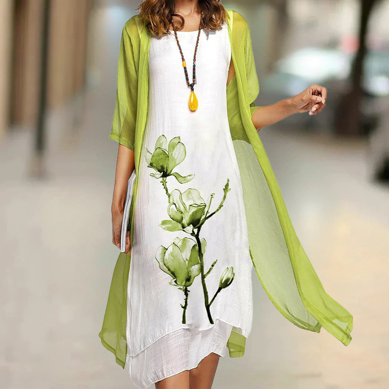 Nasira - Langes Baumwollkleid mit Rundhalsausschnitt