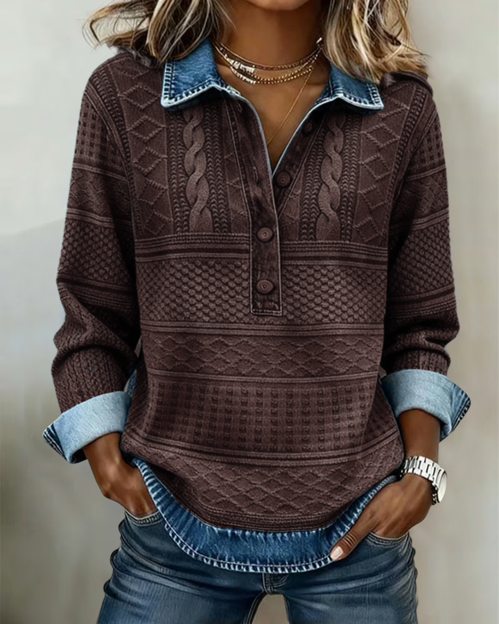 Melkorka – Modisches Sweatshirt Mit Halbem Knopf Revers
