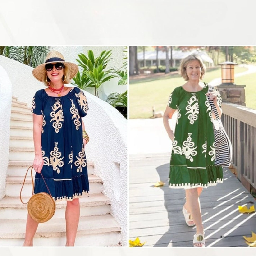 Gulfiya - Vintage Kleid Mit Rundhalsausschnitt