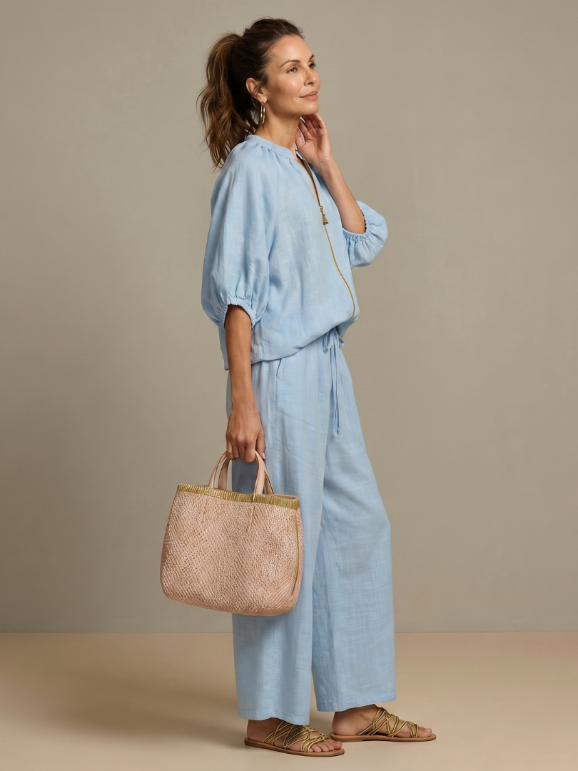 Sharina - Set Aus Bluse Mit Reißverschluss Und Hose Mit Weitem Bein