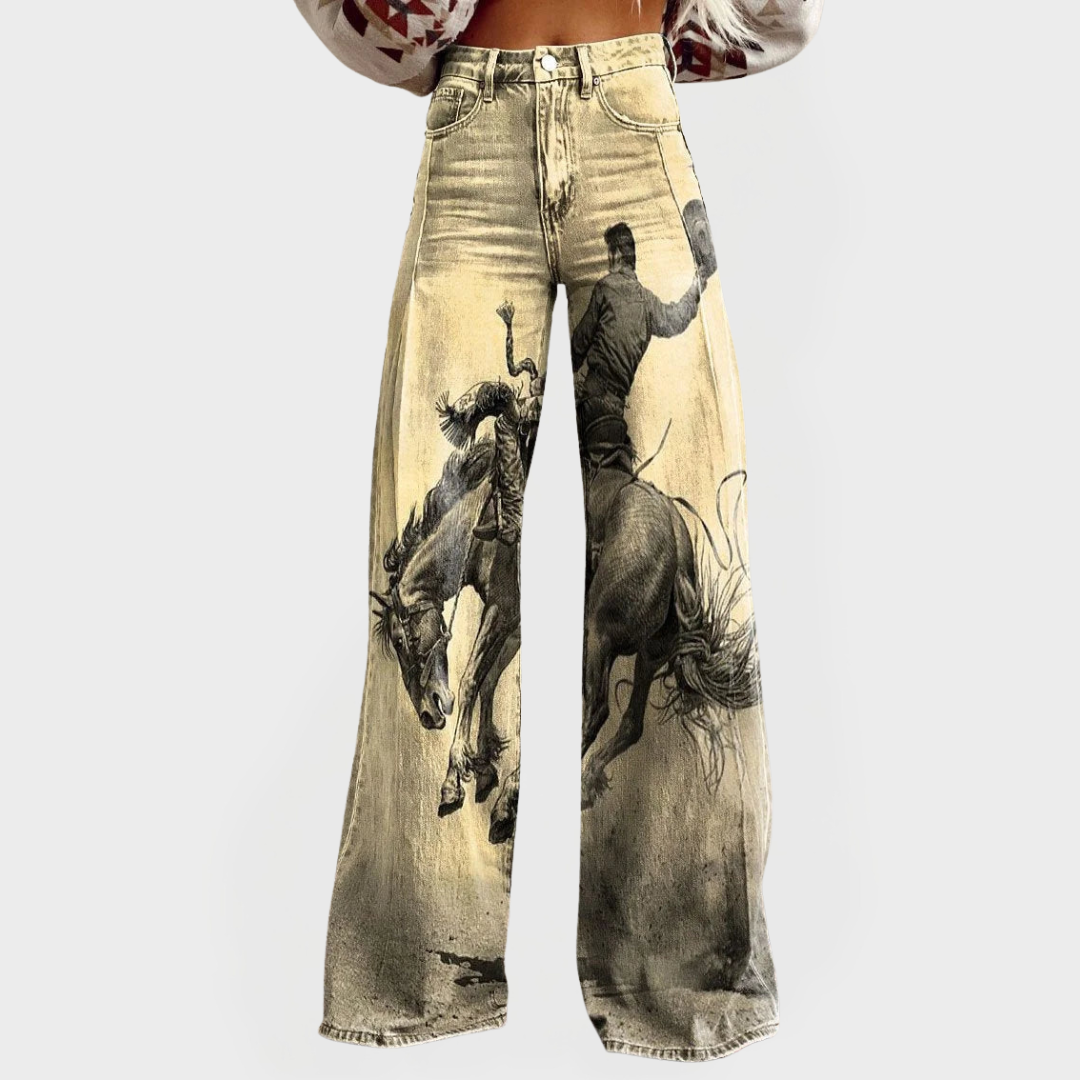 Lottie – Jeans mit Western-Print und weitem Bein