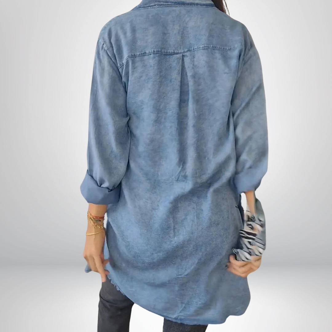 Krystyna – Stilvolle Jeansjacke Mit Langen Ärmeln und Kragen