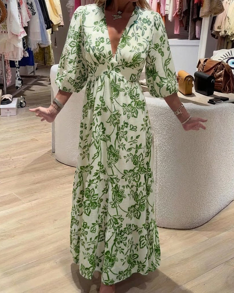 Lyssia – Elegantes Langes Kleid Mit Blumenmuster