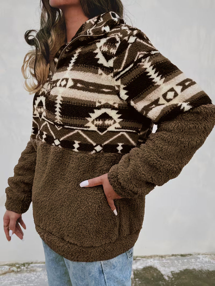 Limina – Teddy-Sweatshirt Mit Halbem Reißverschluss Und Geometrischem Muster