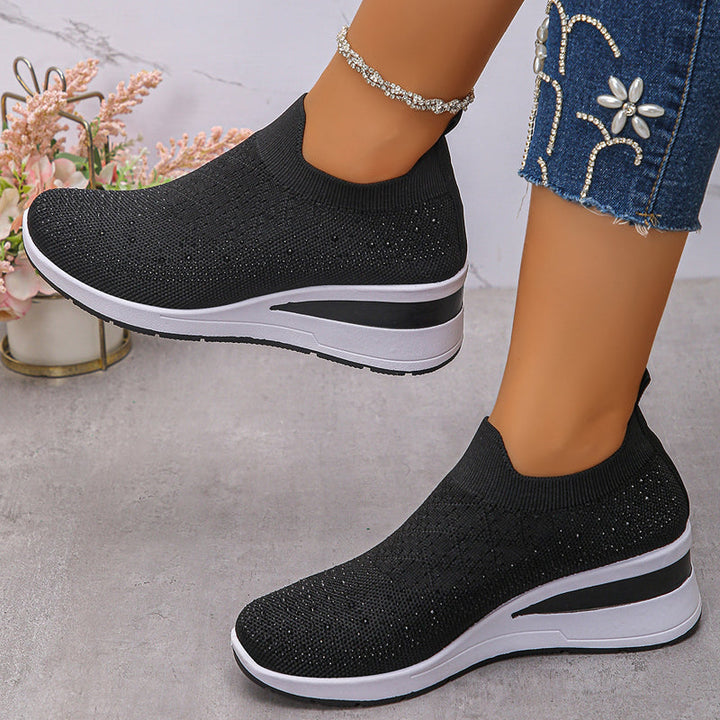 Loretha – Orthopädische Keil Turn Schuhe Mit Masche Kristall