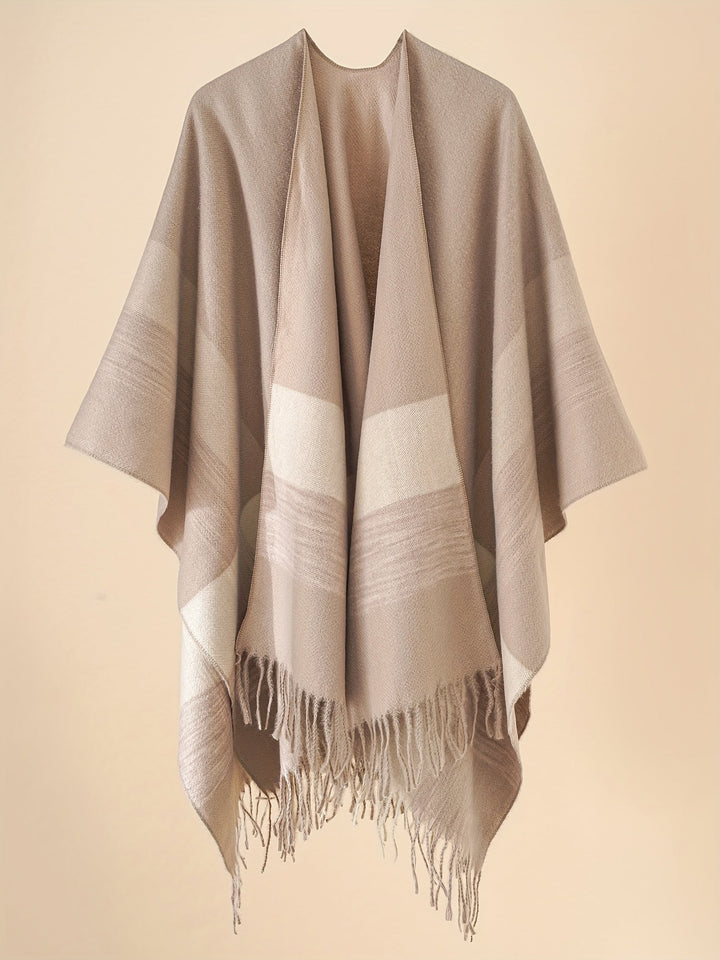 Kyrine - Poncho Schal Mit Fransen Und Geometrischem Muster