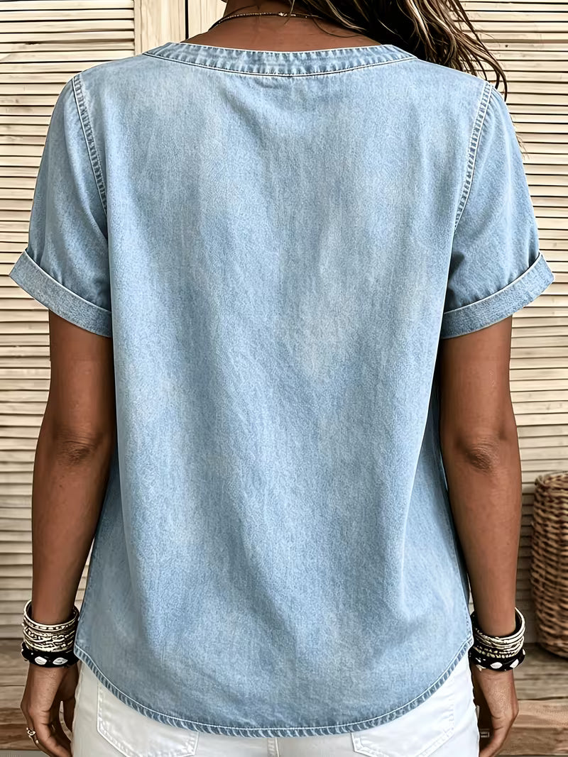 Ferina – Denim-Top Mit Kurzen Ärmeln im Gebraucht-Schau