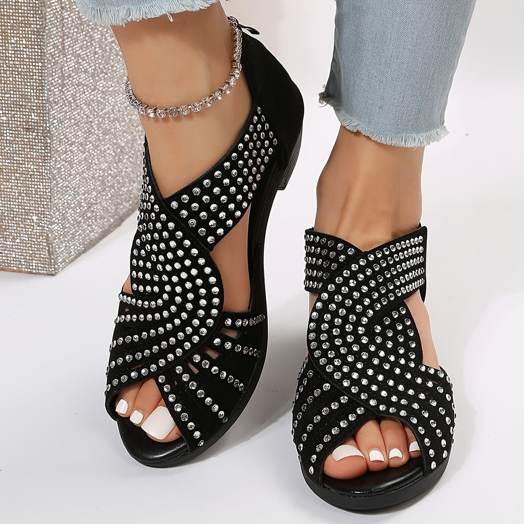 Denuta – Zehenfreie Keilabsatzsandalen Mit Strasssteinen