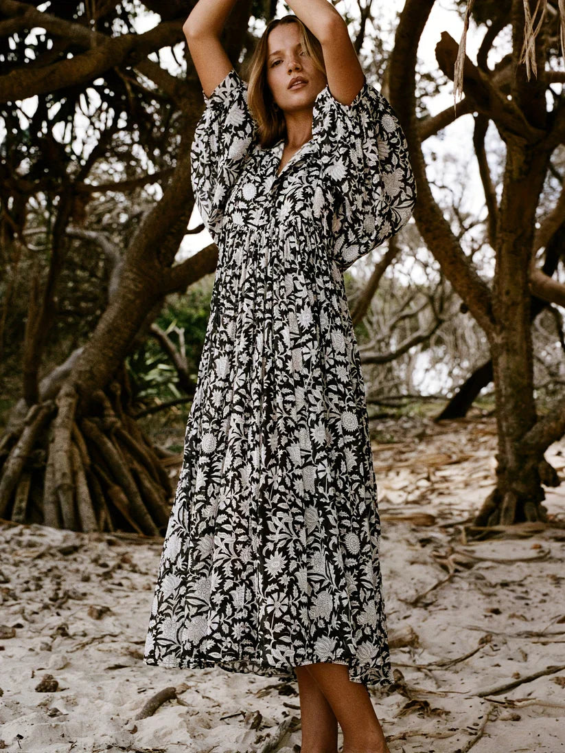 Janna - Midi Blumenkleid Mit V Ausschnitt