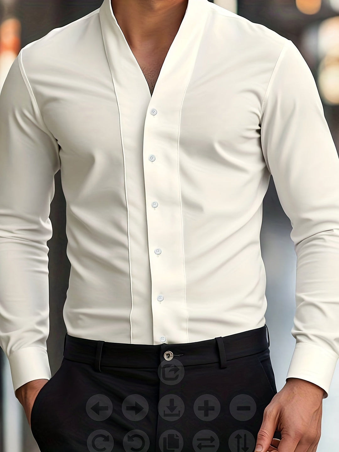 Almasbek - Langärmliges Hemd Mit V-Ausschnitt in Slim Fit Passform