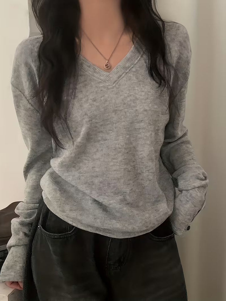 Kebina – Pullover MIT V-ausschnitt, Geripptem Bündchen Und Knöpfen